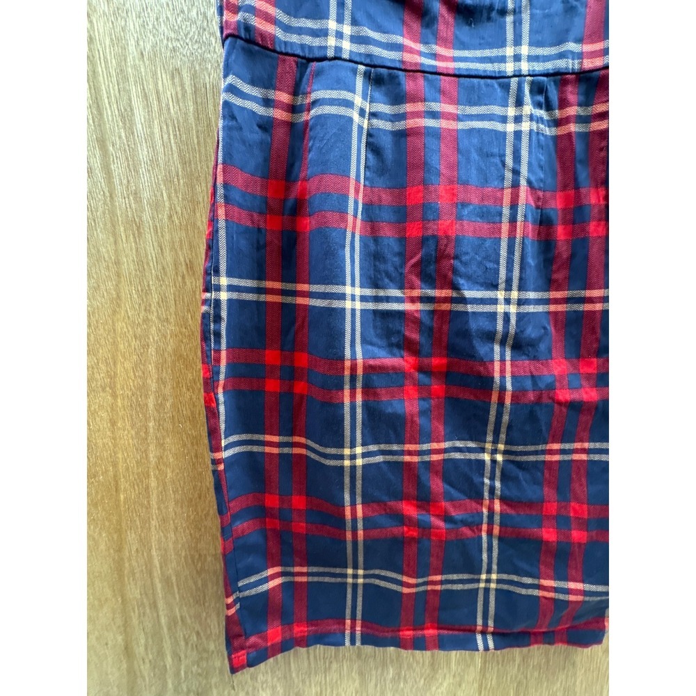 Grace Karin Plaid Sheath Dress Womens Size M Navy Red Cap Sleeve Bodycon - Picture 2 of 8